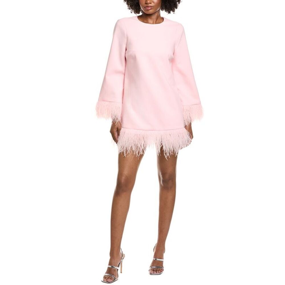 Likely Pink Feather-Trim Mini Dress